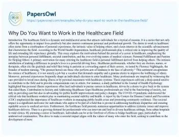 Why Do You Want to Work in the Healthcare Field? An Insightful Essay